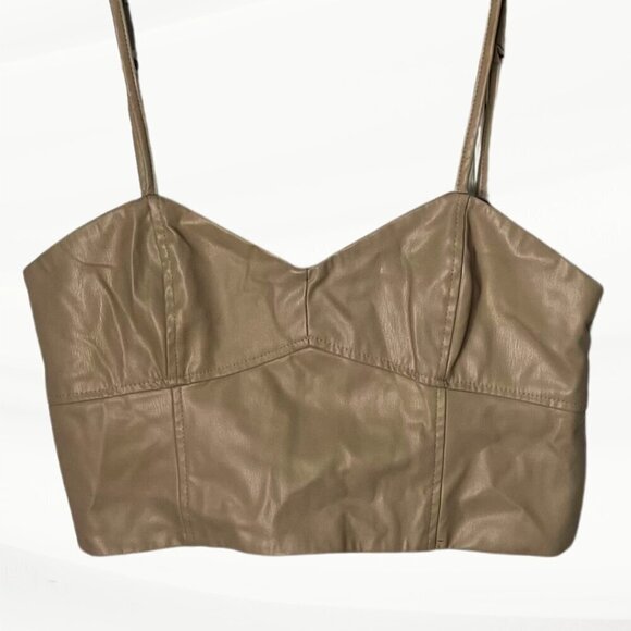 Zara Tops - Zara Faux Leather Cream Colored Crop Tank Top with Adjustable Straps, Size S